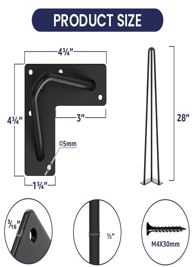 SMARTSTANDARD 28" Heavy Duty Hairpin Coffee Table Legs (Set of 4), Metal Home DIY Projects for Furniture, with Bonus Rubber Floor Protectors, Black - Image 3